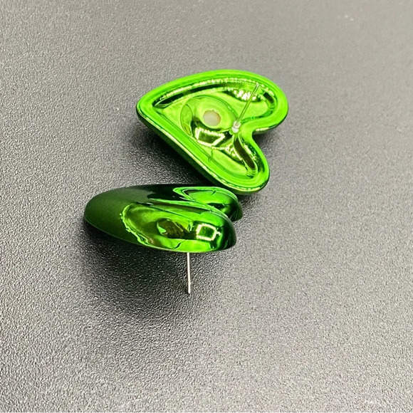 Metallic Neon Green Witches Heart Fun Party Earrings - Picture 8 of 8